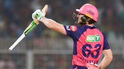 Rajasthan Royals' Jos Buttler celebrates after scoring his century and winning the match against Kolkata Knight Riders (ANI ) Rajasthan Royals' Jos Buttler celebrates after scoring his century and winning the match against Kolkata Knight Riders (ANI )