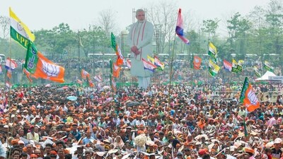 PM Narendra Modi addressed BJP rallies in Nalbari, accompanied by Assam Chief Minister Himanta Biswa Sarma, and in Tripura's Agartala. (BJP Media)