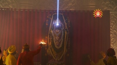 The forehead of Ram Lalla's idol was anointed with a ray of sunlight, known as 'Surya Tilak', on the occasion of Ram Navami, at Ram Janmabhoomi Temple, in Ayodhya. (ANI) The forehead of Ram Lalla's idol was anointed with a ray of sunlight, known as 'Surya Tilak', on the occasion of Ram Navami, at Ram Janmabhoomi Temple, in Ayodhya. (ANI)