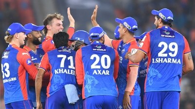 Delhi Capitals' players celebrate after the dismissal of Gujarat Titans' M Shahrukh Khan during the Indian Premier League (IPL) Twenty20 cricket match between Delhi Capitals and Gujarat Titans (AFP) Delhi Capitals' players celebrate after the dismissal of Gujarat Titans' M Shahrukh Khan during the Indian Premier League (IPL) Twenty20 cricket match between Delhi Capitals and Gujarat Titans (AFP)