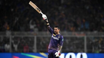 Kolkata Knight Riders' Sunil Narine celebrates after scoring a century (AFP) Kolkata Knight Riders' Sunil Narine celebrates after scoring a century (AFP)
