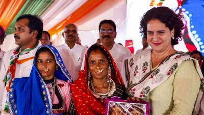 Congress leader Priyanka Gandhi Vadra at a rally in Rajasthan’s Jalore. (PTI) Congress leader Priyanka Gandhi Vadra at a rally in Rajasthan’s Jalore. (PTI)