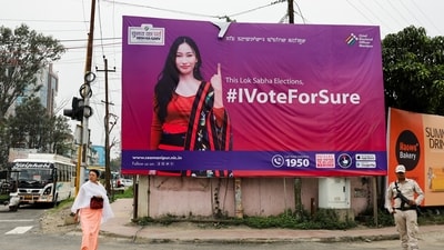 A poster spreading awareness to vote is pictured on a street ahead of the elections in Imphal, Manipur, India, April 7, 2024. REUTERS/Francis Mascarenhas (REUTERS)