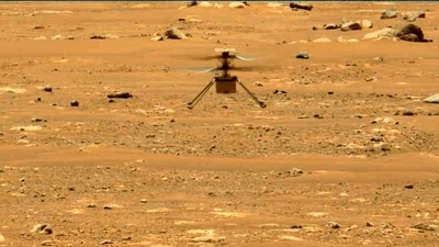 NASA's Mars Ingenuity helicopter hovers above the surface of the planet during its second flight on April 22, 2021. (NASA/JPL-Caltech/ASU/MSSS via AP, File) NASA's Mars Ingenuity helicopter hovers above the surface of the planet during its second flight on April 22, 2021. (NASA/JPL-Caltech/ASU/MSSS via AP, File)