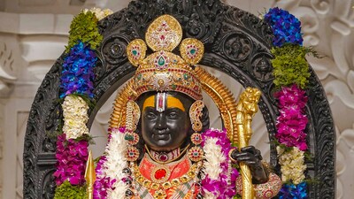 Lord Rama idol at the Ram Temple ahead of 'Ram Navami' festival in Ayodhya. (PTI)