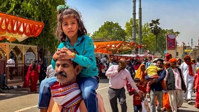 A large number of devotees thronged Ayodhya's Ram Temple on Wednesday on the auspicious occasion of Ram Navami. (PTI) A large number of devotees thronged Ayodhya's Ram Temple on Wednesday on the auspicious occasion of Ram Navami. (PTI)