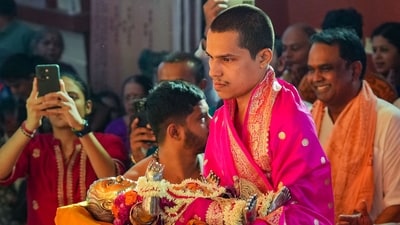  A priest brings an idol of 'Ram Lalla' before performing pooja at Ram Mandir on the occasion of the Ram Navami festival, in Mumbai. (PTI) A priest brings an idol of 'Ram Lalla' before performing pooja at Ram Mandir on the occasion of the Ram Navami festival, in Mumbai. (PTI)