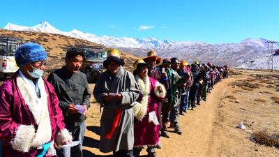 Voters standing in queue for their turn to cast their votes in the Himachal Pradesh assembly elections at the country’s highest polling station of Tashigang in Lahaul and Spiti district on November 12, 2022. (HT file photo) Voters standing in queue for their turn to cast their votes in the Himachal Pradesh assembly elections at the country’s highest polling station of Tashigang in Lahaul and Spiti district on November 12, 2022. (HT file photo)