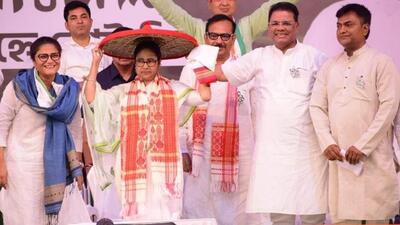 West Bengal chief minister and TMC surpemo Mamata Banerjee during a public meeting ahead of the Lok Sabha elections in Assam’s Silchar on Wednesday. West Bengal chief minister and TMC surpemo Mamata Banerjee during a public meeting ahead of the Lok Sabha elections in Assam’s Silchar on Wednesday.