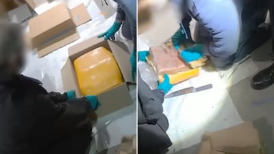 The image shows cocaine in cheese busted by the Lancashire Police. (YouTube/@lancspolice) The image shows cocaine in cheese busted by the Lancashire Police. (YouTube/@lancspolice)