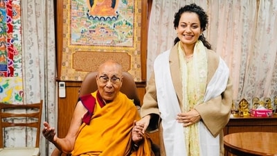 Reflecting on her encounter with the spiritual leader in Dharamshala on April 15, Kangana Ranaut expressed her sentiments as she shared their photos on Instagram. She wrote in her caption, "His Holiness ji said that he enjoys being in Himachal Pradesh and absolutely loves Bharat. Such a privilege such an honour." Reflecting on her encounter with the spiritual leader in Dharamshala on April 15, Kangana Ranaut expressed her sentiments as she shared their photos on Instagram. She wrote in her caption, "His Holiness ji said that he enjoys being in Himachal Pradesh and absolutely loves Bharat. Such a privilege such an honour."