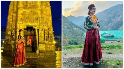 Kangana Ranaut took to Instagram on Tuesday to share pictures of herself dressed in a pahadi attire as she seeked blessings at a temple in Bharmour ahead of Lok Sabha elections 2024. Here's a peek inside the actor-turned-politician's Chamba visit. (All pics: Instagram/Kangana Ranaut) Kangana Ranaut took to Instagram on Tuesday to share pictures of herself dressed in a pahadi attire as she seeked blessings at a temple in Bharmour ahead of Lok Sabha elections 2024. Here's a peek inside the actor-turned-politician's Chamba visit. (All pics: Instagram/Kangana Ranaut)