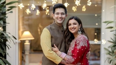 Actor-singer Parineeti Chopra with husband, politician Raghav Chadha. Actor-singer Parineeti Chopra with husband, politician Raghav Chadha.