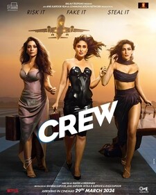 Tabu, Kareena Kapoor and Kriti Sanon in a poster of their film, Crew. Tabu, Kareena Kapoor and Kriti Sanon in a poster of their film, Crew.