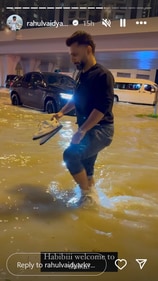 Rahul Vaidya struggles through Dubai rains. Rahul Vaidya struggles through Dubai rains.