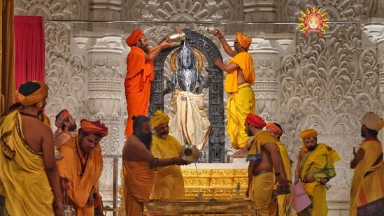 Ram Janmabhoomi for the second time is witnessing a grand celebration amid the auspicious occasion of Ram Navami. A large number of devotees thronged Ram Mandir on Wednesday morning in a vibrant display of faith and celebration.&nbsp;&nbsp;(PTI)
