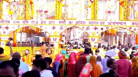 Before visiting the temple, devotees took a dip in the holy waters of the Saryu River. The darshan at the temple had started at 3:30 am.&nbsp;(PTI)