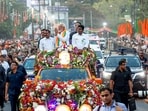 Coimbatore, Mar 18 (ANI): Prime Minister Narendra Modi holds a roadshow in Coimbatore on Monday. Tamil Nadu BJP chief K. Annamalai and Union Minister L. Murugan are seen. (ANI Photo)