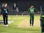 Pakistan's captain Babar Azam (R) and his New Zealand's counterpart Michael Bracewell (L) inspect the pitch before the unveiling of the T20I series trophy at the Rawalpindi Cricket Stadium in Rawalpindi. Pakistan's captain Babar Azam (R) and his New Zealand's counterpart Michael Bracewell (L) inspect the pitch before the unveiling of the T20I series trophy at the Rawalpindi Cricket Stadium in Rawalpindi.