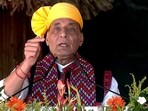Defence minister Rajnath Singh addresses a public meeting ahead of Lok Sabha polls,(ANI file photo)