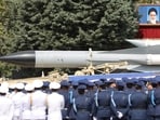An Iranian missile is seen during the National Army Day parade ceremony in Tehran, Iran