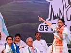 Silchar: West Bengal chief minister and TMC chief, Mamata Banerjee addresses a public meeting. (PTI file photo)