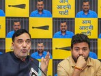 AAP leaders Gopal Rai and Durgesh Pathak address a press conference, in New Delhi (PTI) AAP leaders Gopal Rai and Durgesh Pathak address a press conference, in New Delhi (PTI)