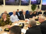 Israel's Prime Minister Benjamin Netanyahu (C) during a War Cabinet meeting at the Kirya in Tel Aviv. Israel's Prime Minister Benjamin Netanyahu (C) during a War Cabinet meeting at the Kirya in Tel Aviv.