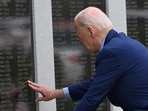 US President Joe Biden pays respects to his uncle World War II veteran Ambrose J, Finnegan, Jr. at the Veterans War Memorial in Scranton, Pennsylvania, before departing for Pittsburgh, on April 17, 2024. Biden is traveling to Pittsburgh, Pennsylvania, to meet with steelworkers. (Photo by ANDREW CABALLERO-REYNOLDS / AFP) US President Joe Biden pays respects to his uncle World War II veteran Ambrose J, Finnegan, Jr. at the Veterans War Memorial in Scranton, Pennsylvania, before departing for Pittsburgh, on April 17, 2024. Biden is traveling to Pittsburgh, Pennsylvania, to meet with steelworkers. (Photo by ANDREW CABALLERO-REYNOLDS / AFP)