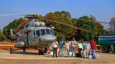 Polling officials with EVMs leave for poll duty in Bastar district, Chhattisgarh. (PTI) Polling officials with EVMs leave for poll duty in Bastar district, Chhattisgarh. (PTI)