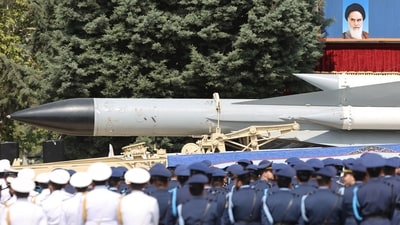 An Iranian missile is seen during the National Army Day parade ceremony in Tehran, Iran (via REUTERS)