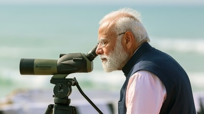 Prime Minister Narendra Modi at Arichal Munai point, which is the place from where Ram Setu starts, in Dhanushkodi. (ANI Photo) Prime Minister Narendra Modi at Arichal Munai point, which is the place from where Ram Setu starts, in Dhanushkodi. (ANI Photo)