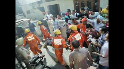 National Disaster Response Force and State Disaster Response Force teams during the rescue operation at Preet Colony in Rupnagar on Thursday. (Sourced) National Disaster Response Force and State Disaster Response Force teams during the rescue operation at Preet Colony in Rupnagar on Thursday. (Sourced)