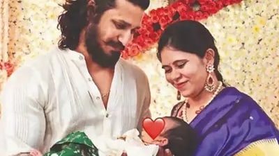 Nikhil Siddhartha and Pallavi with their son, Dheera. Nikhil Siddhartha and Pallavi with their son, Dheera.