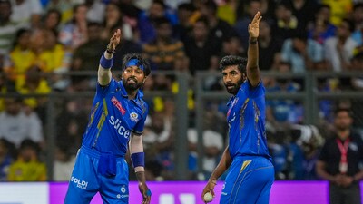 Jasprit Bumrah with captain Hardik Pandya during the Indian Premier League (IPL) cricket match between Chennai Super Kings and Mumbai Indians (PTI) Jasprit Bumrah with captain Hardik Pandya during the Indian Premier League (IPL) cricket match between Chennai Super Kings and Mumbai Indians (PTI)