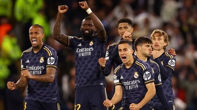 Real Madrid players react during a penalty shootout (REUTERS)