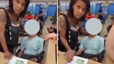 The Brazil woman's lawyer argued that the man died at the bank. (X/@RestrictedVids)
