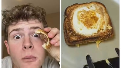 Make bread chocolate pocket and basket eggs grilled cheese using just two slices of bread (Photo: Instagram/tommywinkler) Make bread chocolate pocket and basket eggs grilled cheese using just two slices of bread (Photo: Instagram/tommywinkler)