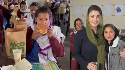 PML-N leader and CM of Pakistan's Punjab province Maryam Nawaz is facing backlash on social media for offering McDonald’s burgers and fries to school children. (X/Mushtaq Ahmad Khan) PML-N leader and CM of Pakistan's Punjab province Maryam Nawaz is facing backlash on social media for offering McDonald’s burgers and fries to school children. (X/Mushtaq Ahmad Khan)