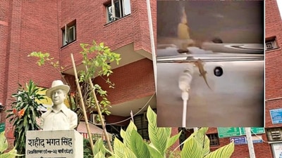 A screenshot from the video showing a lizard inside the water cooler (inset) at DU's Shaheed Bhagat Singh College. (Photo: Raajessh Kashyap/HT) A screenshot from the video showing a lizard inside the water cooler (inset) at DU's Shaheed Bhagat Singh College. (Photo: Raajessh Kashyap/HT)