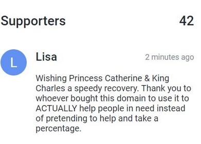 Many supported the royal fan for hijacking the UK domain for Meghan Markle's website (Justgiving.com/ Trussell Trust) Many supported the royal fan for hijacking the UK domain for Meghan Markle's website (Justgiving.com/ Trussell Trust)