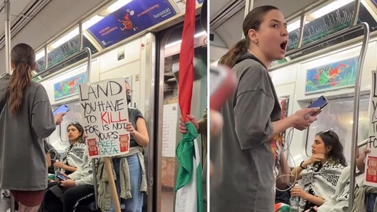 Anti-Israeli protesters terrified Jewish riders with antisemitic slogans on an NYC subway (jews_of_ny/Instagram)