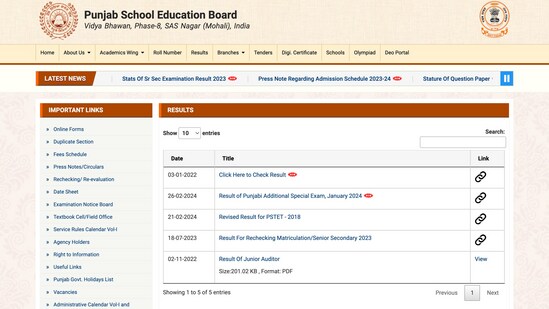 PSEB 10th Result 2024 LIVE: Punjab board Class 10 results today