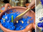 Food vlogger Pratima Pradhan shared the video of the blue rice. 