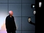 Italian designer Giorgio Armani greets the audience at the end of his collection show at the Milan Fashion Week Womenswear Autumn/Winter 2024-2025. Italian designer Giorgio Armani greets the audience at the end of his collection show at the Milan Fashion Week Womenswear Autumn/Winter 2024-2025.