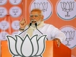 Prime Minister Narendra Modi addresses a public meeting organised for BJP's campaign for the Lok Sabha elections, in Amroha. (PTI)