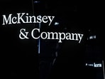 A logo of American multinational corporation McKinsey & Company on the first day of the Mobile World Congress (MWC), the telecom industry's biggest annual gathering, in Barcelona.