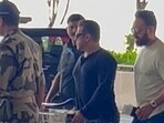 Salman Khan with his bodyguard Shera and security personnel at Mumbai airport. Salman Khan with his bodyguard Shera and security personnel at Mumbai airport.