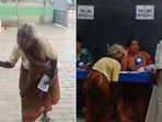 Lok Sabha elections 2024: The image shows a 102-year-old woman in front of a polling booth in Tamil Nadu. Lok Sabha elections 2024: The image shows a 102-year-old woman in front of a polling booth in Tamil Nadu.