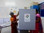 Election officials set up a polling booth at a school in Tamil Nadu.(Reuters)